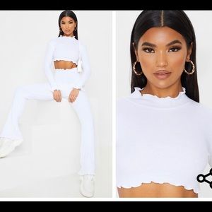 PrettyLittleThing white ribbed long sleeve set
